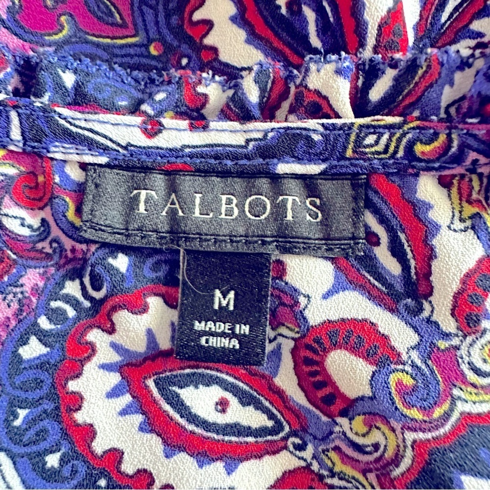 Talbots boho paisley ruffle neck ruched sleeveless top Medium - Picture 12 of 13